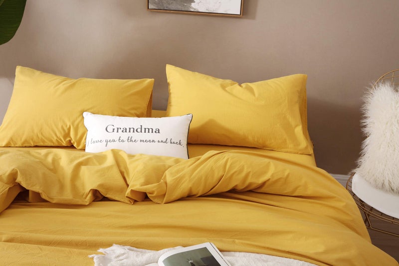 F.Y.Dreams 100% Washed Cotton Duvet Cover for Weighted Blanket 48x72 inches with 8 Ties, Zipper on Long Side/Yellow/Just Duvet Cover - Image 4